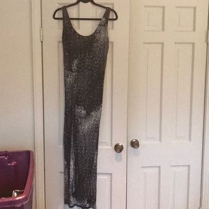 Halston heritage black/ white maxi dress w/ split